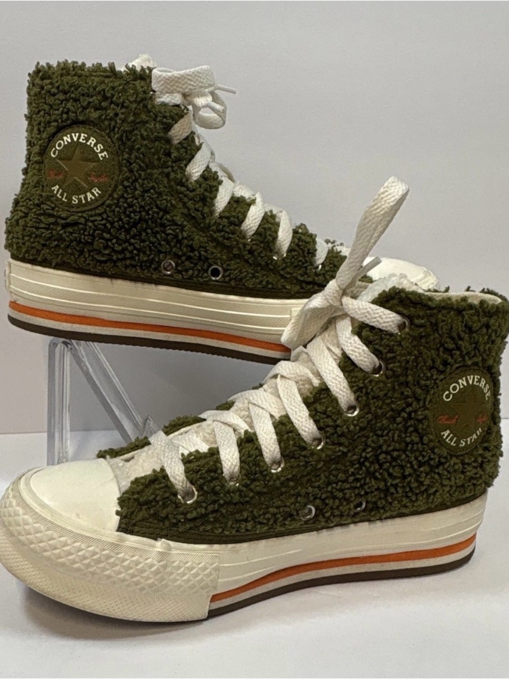 Converse Kids Olive Green Sherpa High Top Sneakers